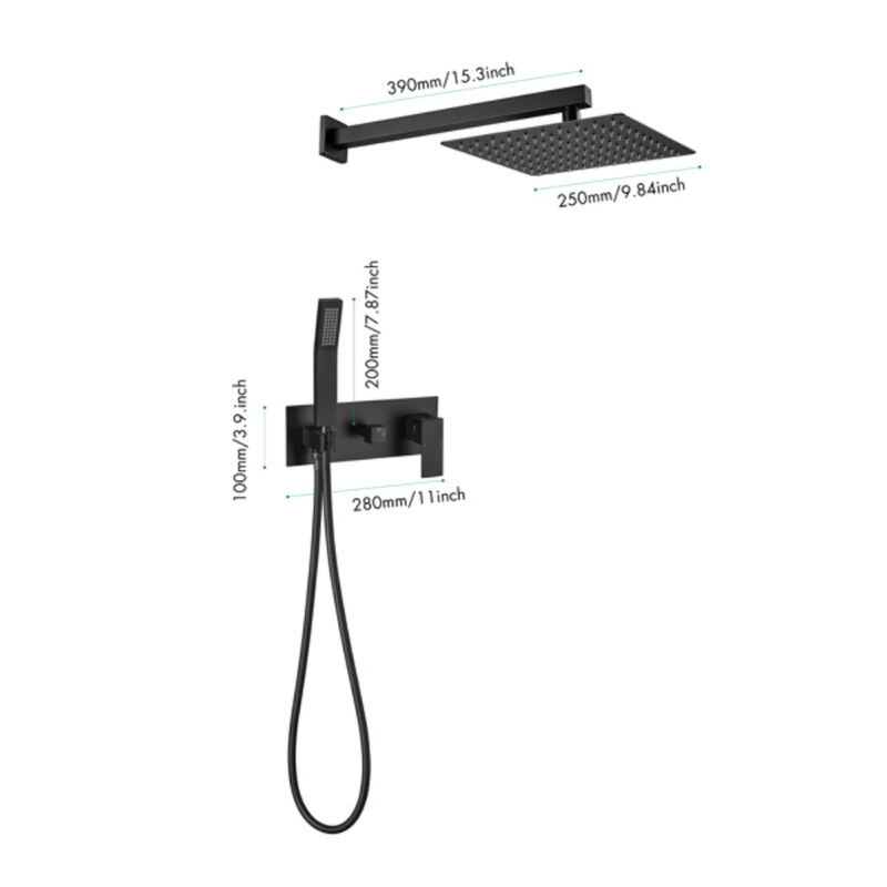Brass Matte Shower Faucet Set with Rainfall Shower Head and Handheld Sprayer