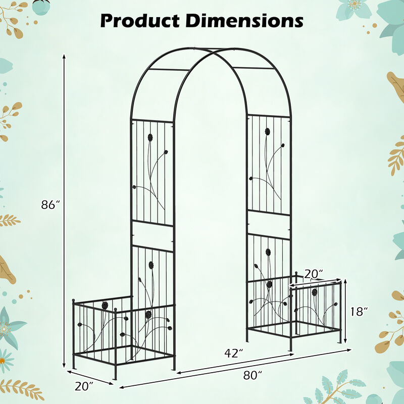 2 in 1 Garden Arbor with 2 Side Planters and 8 Ground Stakes