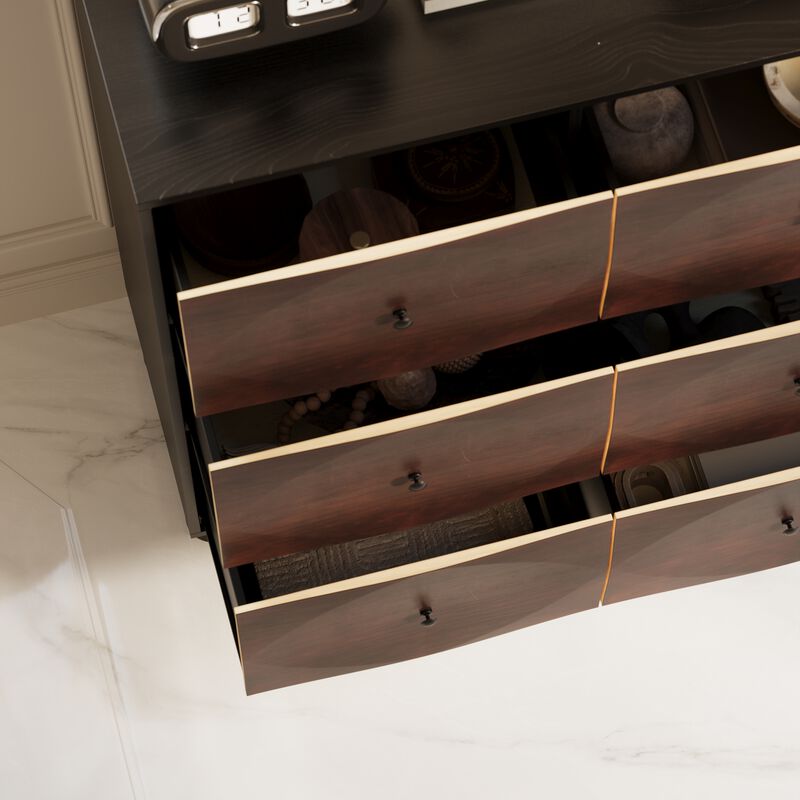 FUFU&GAGA Modern Dark Brown 9-Drawer Buffet Cabinet, Stylish Storage for Dining Room or Kitchen (59"W x 40.6"H x 15.2"D), Dark Brown