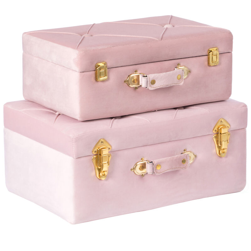 Decorative Tufted Velvet Suitcase Treasure Chest Set of 2, Yellow
