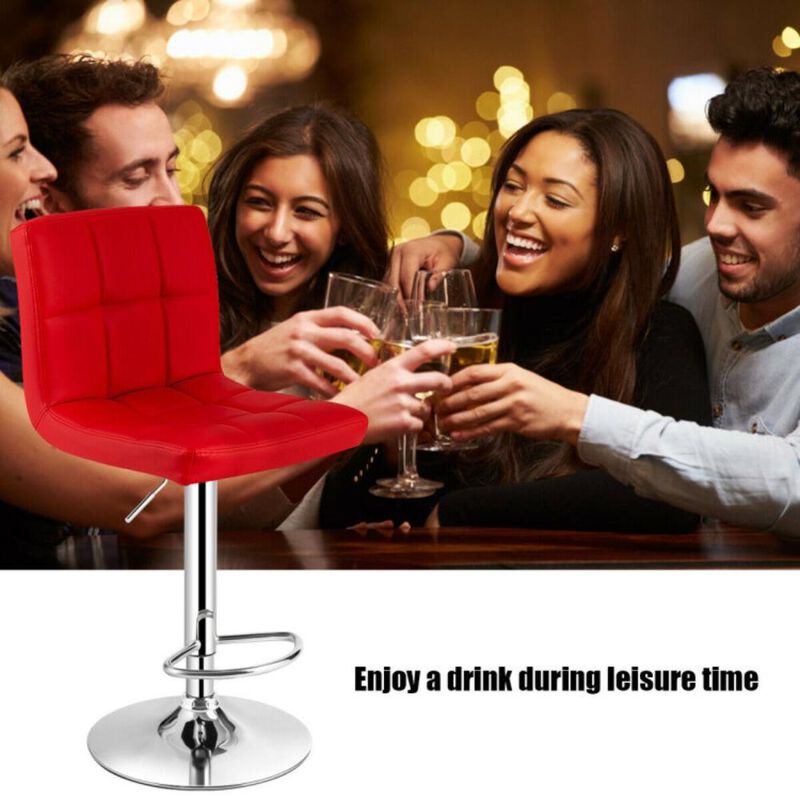 Hivvago Set of 2 Square Swivel Adjustable PU Leather Bar Stools with Back and Footrest