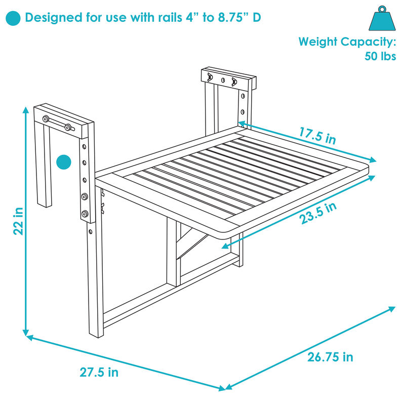 Sunnydaze Meranti Folding Balcony Railing Table