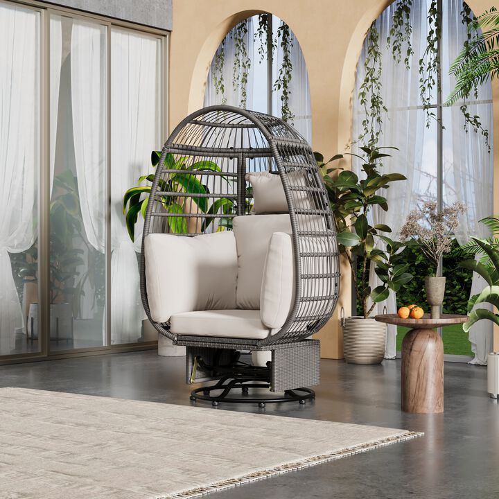 Merax Egg-shape Outdoor Swivel Chair with Cushions