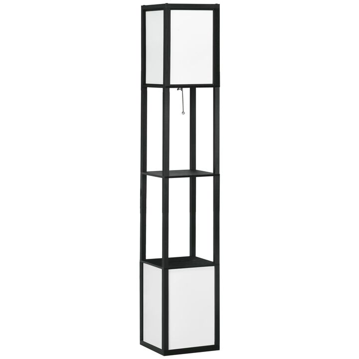 Black Living Room Light: Standing Lamp with 2 Lights & Shelves