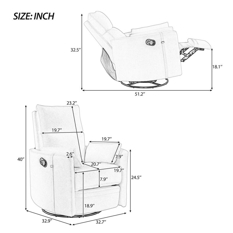 360 Swivel Recliner with Removable Pillows for Living Room