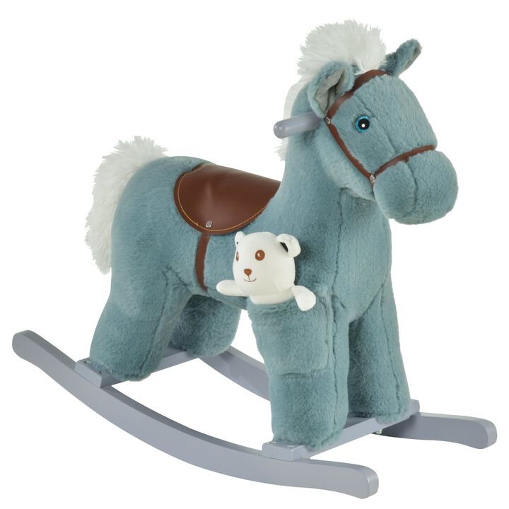 Blue Toddler Rocker: Plush Horse with Bear Toy and Sounds
