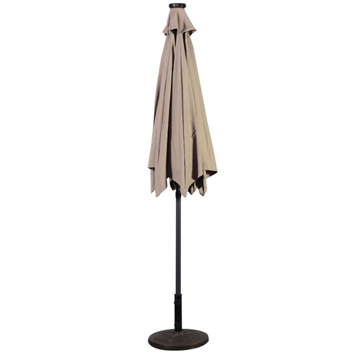 LED Solar Market Umbrella, Outdoor Sunshade with Built-In Lights & Crank Handle