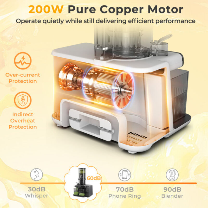 Cold Press Juicer with Feed Chute  High Juice Yield and Reverse Function