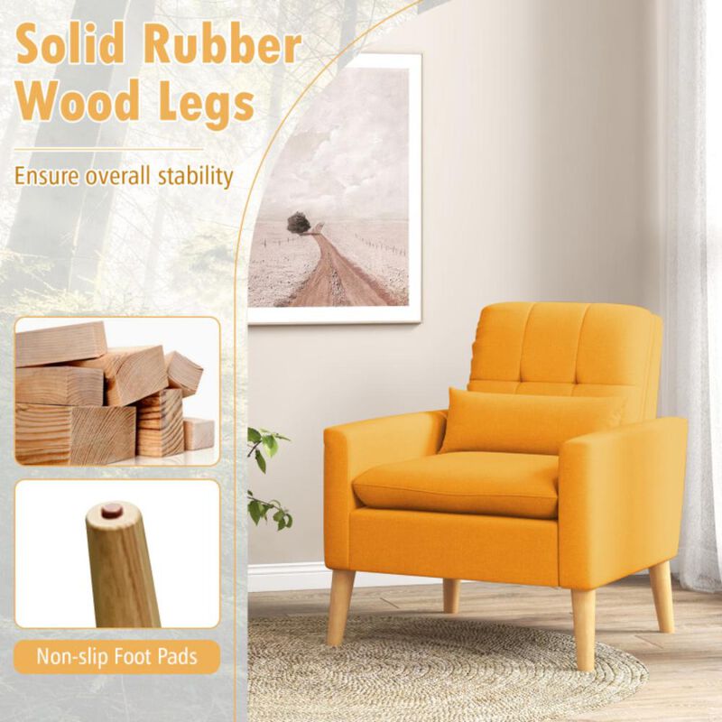 Hivvago Accent Chair with Lumbar Pillow  Natural Rubber Wood Legs  Padded Cushions