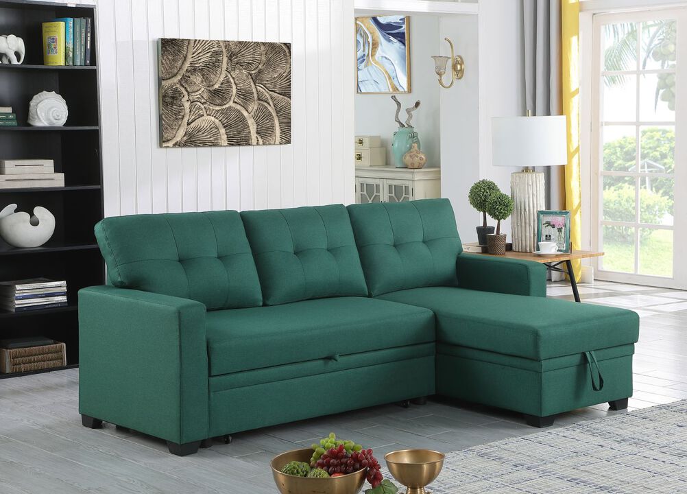Upholstered Pull out Sectional Sofa with Chaise For Living Room