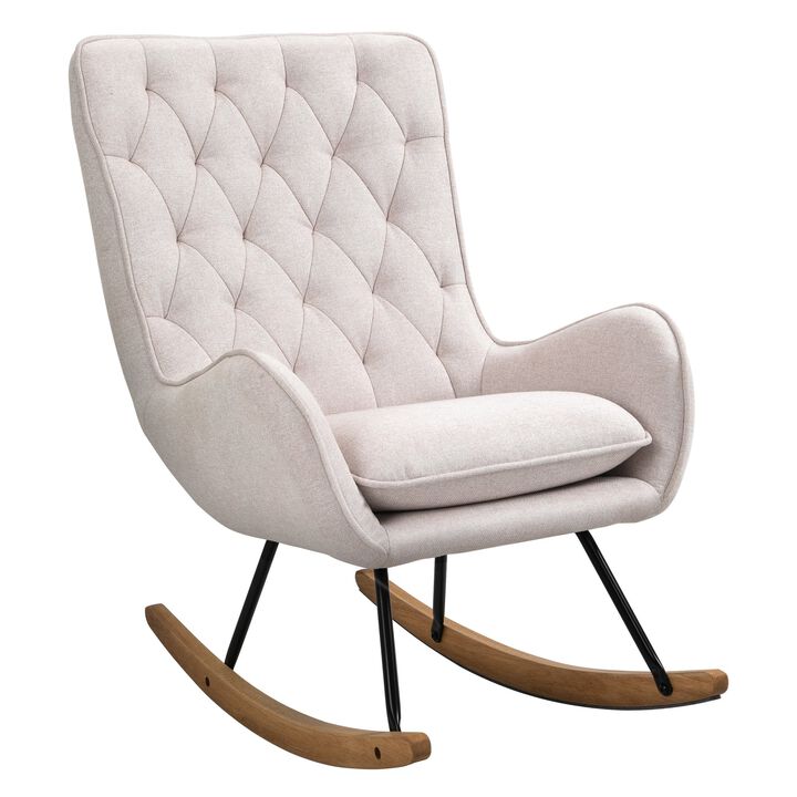 Cream White Retro Rocker: Mid-Century Tufted Wingback Chair