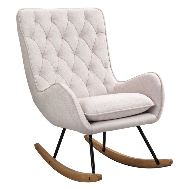 Cream White Retro Rocker: Mid-Century Tufted Wingback Chair
