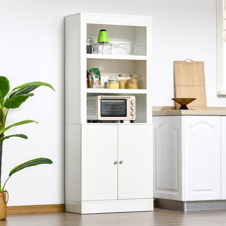 White Kitchen Hutch: 72" Buffet with 2-Door Cabinet and Shelves