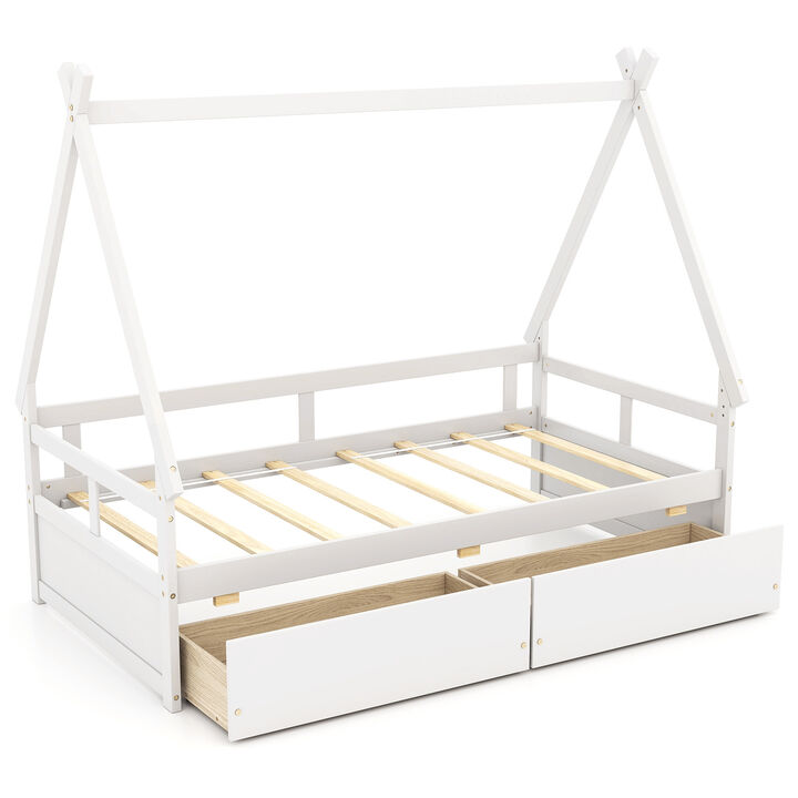 House Bed with Roof and Safety Guardrail