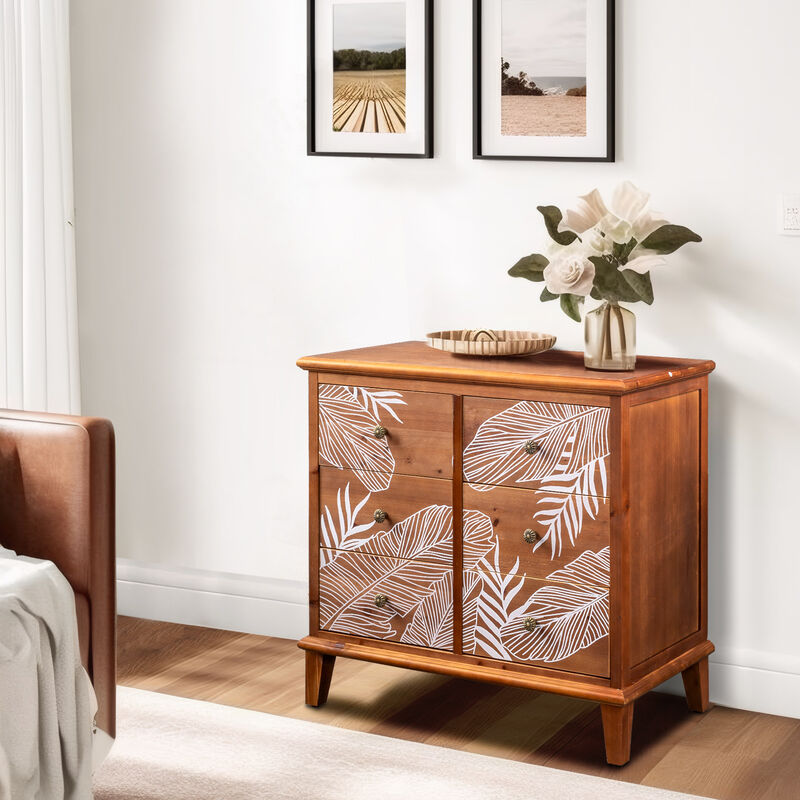 Bohemian 6-Drawer Chest, Stylish Dresser for Bedroom & Living Room Storage
