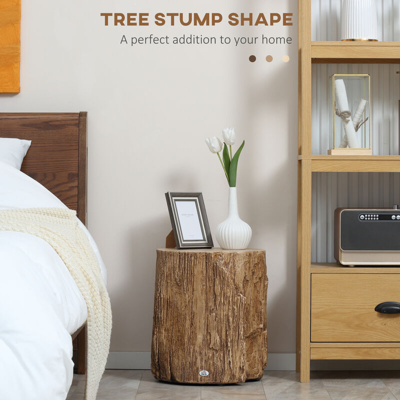 HOMCOM Tree Stump Stool, Decorative Side Table with Round Tabletop, Concrete End Table with Wood Grain Finish, for Indoors and Outdoors, Natural