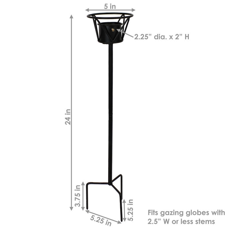 Sunnydaze Simple 3-Prong Steel Gazing Globe - 24 in - Black