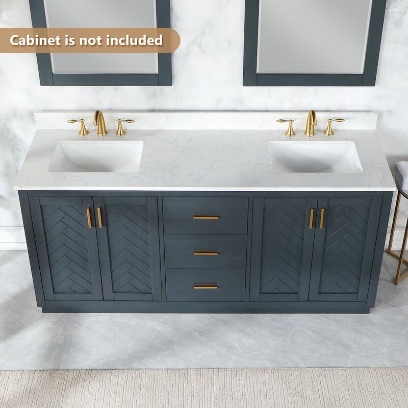 Altair Ceres 73 in. Engineered Stone Vanity Top in Grain White with Double White Sink
