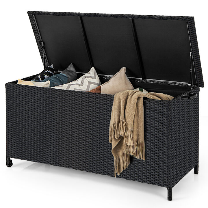 Indoor/Outdoor 85 Gallon Storage Container with Waterproof Liner and Universal Wheels for Easy Mobility