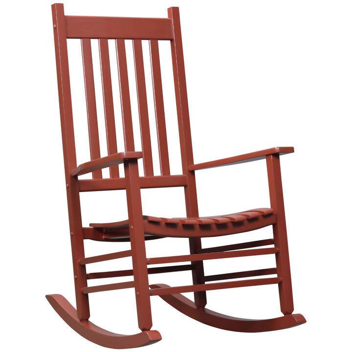 Wine Red Rustic Rocker: Wooden High Back Chair for Patio