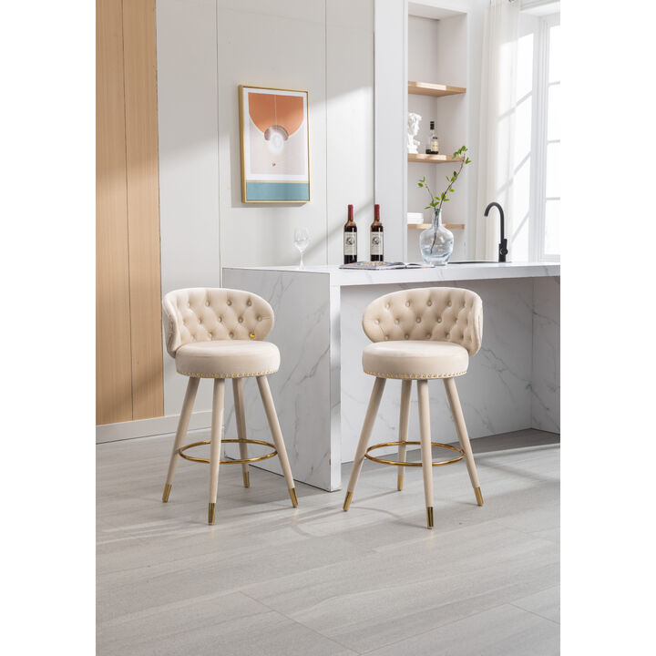 Set of 2 Solid Wood Counter Height Bar Stools