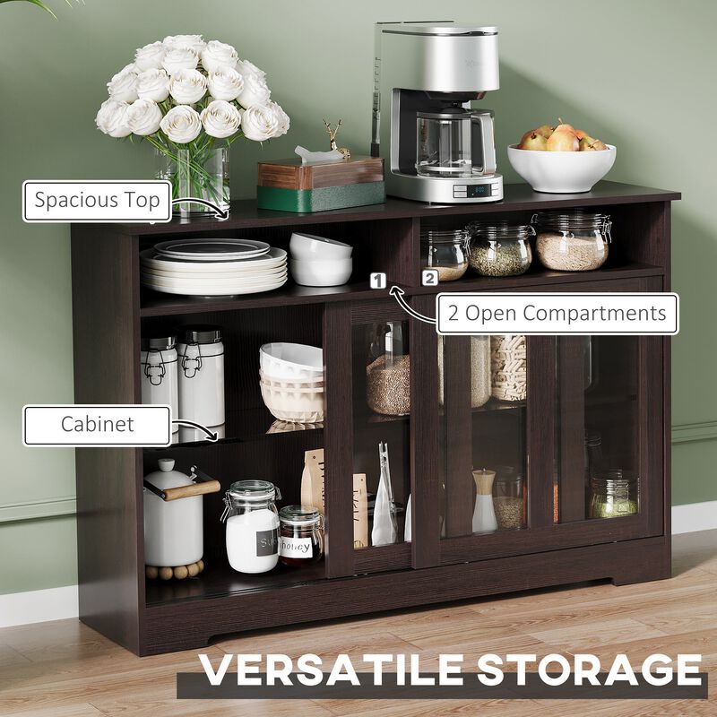 Dark Brown Kitchen Buffet: Modern Cabinet with Sliding Glass Doors