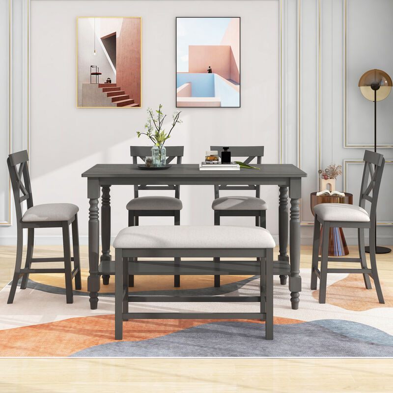 Merax 6-Piece Counter Height Dining Table with Chairs  and Bench Set