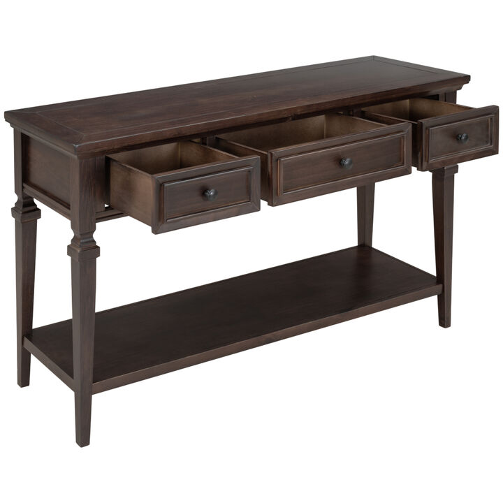Classic Retro Style Console Table With Three Top Drawers And Open Style Bottom Shelf