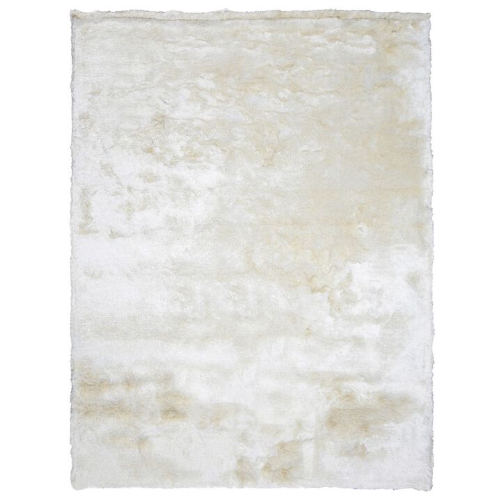 Vittorio 8 x 10 Handwoven Shag Area Rug, Polyester Cotton, Solid Ivory - Benzara