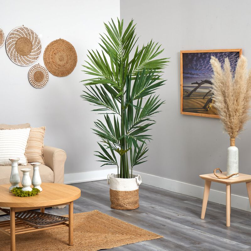 Hivvago 7 Feet Kentia Artificial Palm in Handmade Natural Jute and Cotton Planter