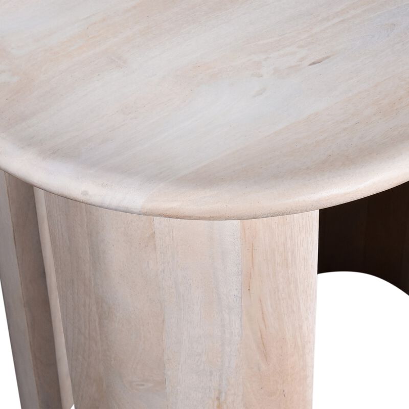Kipp Side End Table, 24 Inch Rounded Oblong Top, White Solid Mango Wood - Benzara