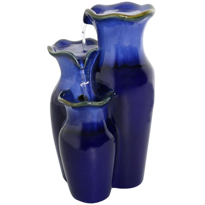 Sunnydaze Tiered Blue Pitchers Ceramic Indoor Water Fountain - 11 in