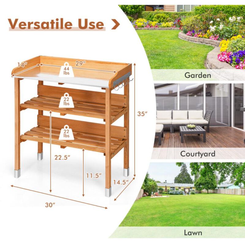 Hivvago Garden Wooden Potting Bench Work Station with Hook