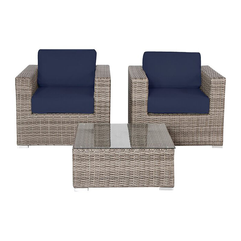 Living Source International Rattan Wicker Fully Assembled 2 - Person Seating Group with Cushions (Navy Blue)