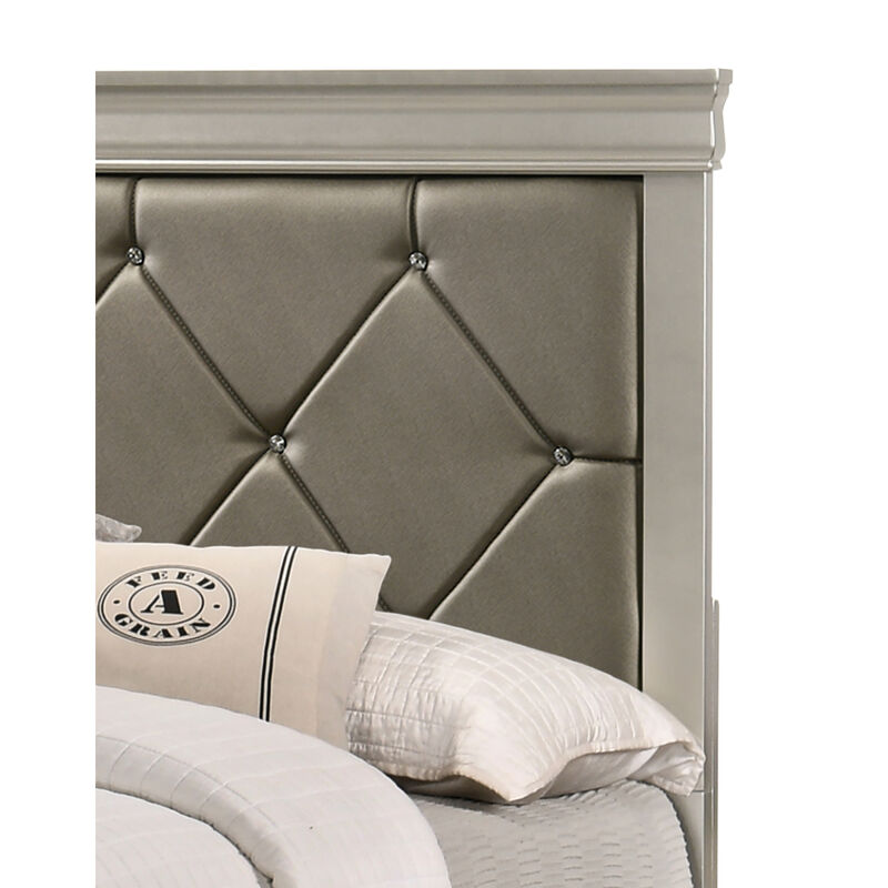 Beige Champagne Finish Queen Panel Bed with Crocodile Texture PU Headboard