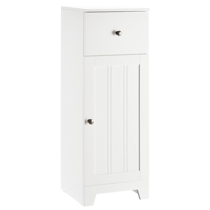 White Bathroom Storage: Small Floor Cabinet with Drawer & Shelf