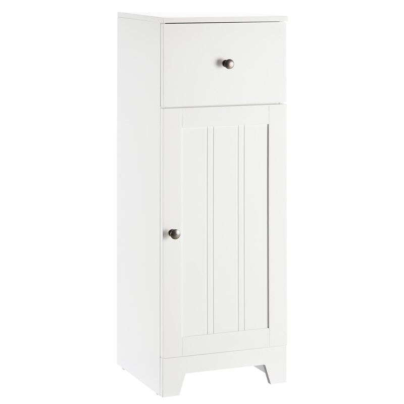White Bathroom Storage: Small Floor Cabinet with Drawer & Shelf
