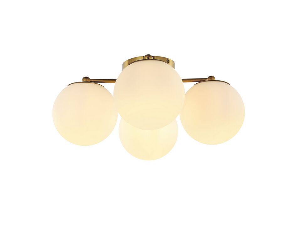 Orly 4-Light Bohemian Farmhouse Iron/Frosted Glass LED Semi Flush Mount