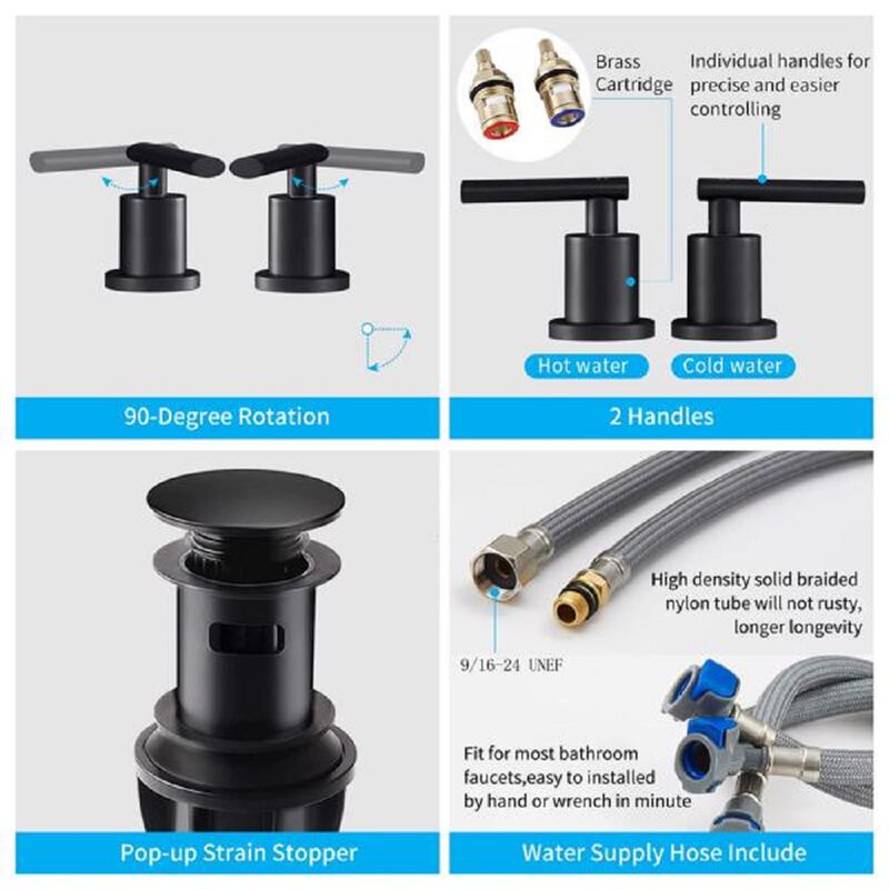 Widespread Vanity Faucet, 2-Handle Waterfall Bathroom Sink Faucet with Drain Assembly