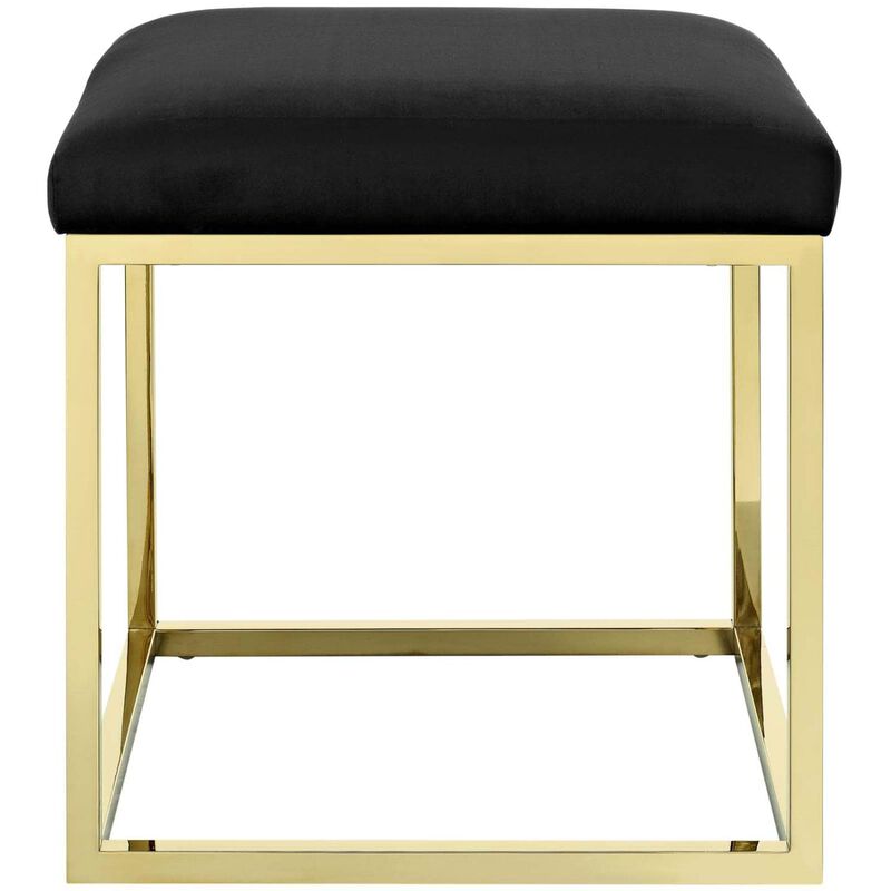 Modway Anticipate Velvet Upholstered Modern Ottoman With Stainless Steel Frame in Gold Black