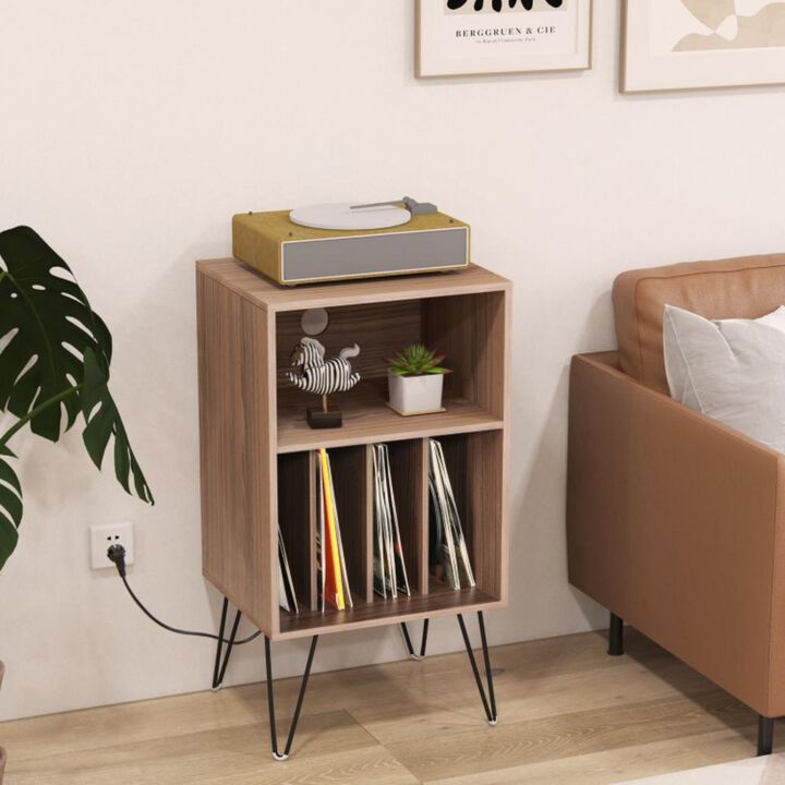 Hivvago Record Player Stand with Charging Station for Living Room Bedroom
