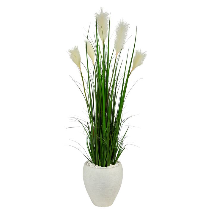 Hivvago 4.5" Wheat Plum Grass Artificial Plant in White Planter