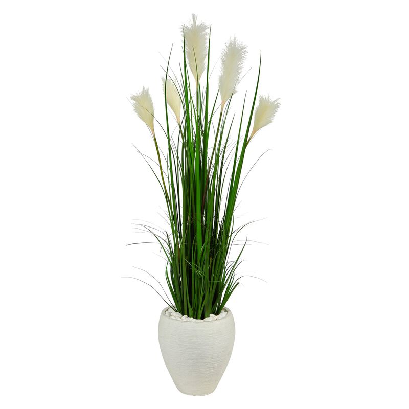 Hivvago 4.5" Wheat Plum Grass Artificial Plant in White Planter