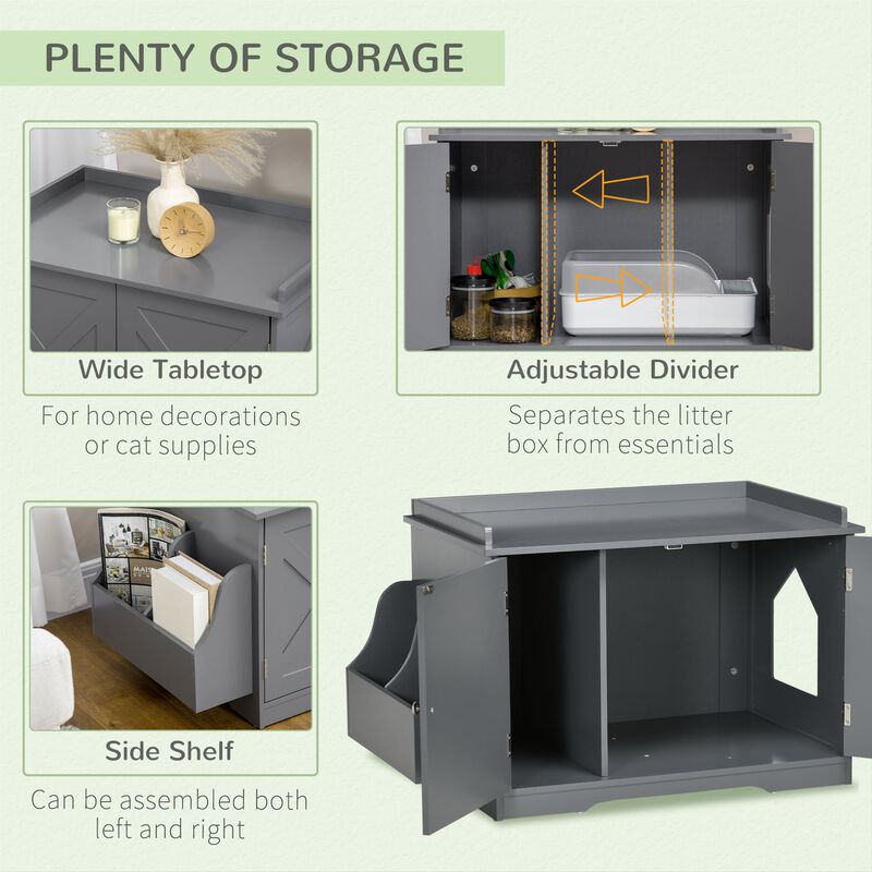 Grey Cat Furniture: Hidden Litter Box Enclosure with Adjustable Divider