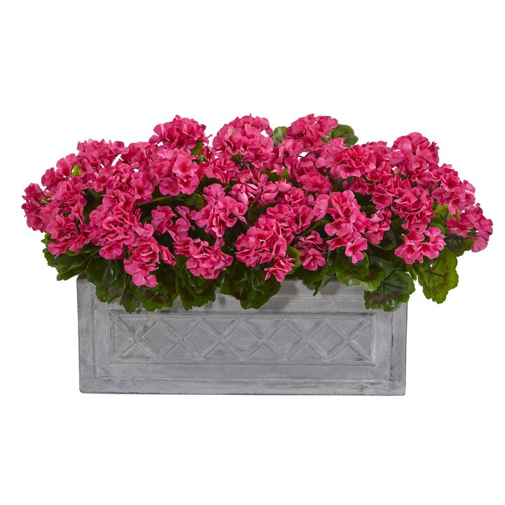 Hivvago 18" Geranium Artificial Plant in Stone Planter UV Resistant (Indoor/Outdoor) - Beauty