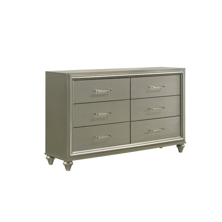 New Classic Furniture Lumina Wood 6-Drawer Dresser in Silver