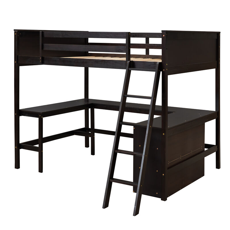 Merax Solid Wooden Loft Bed with Shelves and Desk