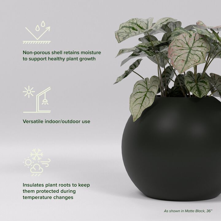 Greenline Fiberglass Nala Large Indoor/Outdoor Globe Planter - 30 in x 30 in x 24 in - Gloss Black