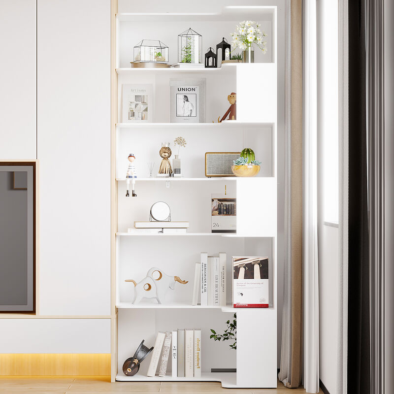 FUFU&GAGA White Mdf 6-Shelf Ladder Bookcase (35.4-in W x 81.9-in H x 23.6-in D),White