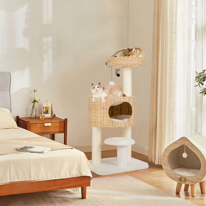 Modern Cat Tower Cat Tree with Top Perch Cattail Fluff Condo